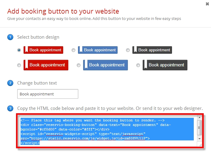 Add the booking button to your website
