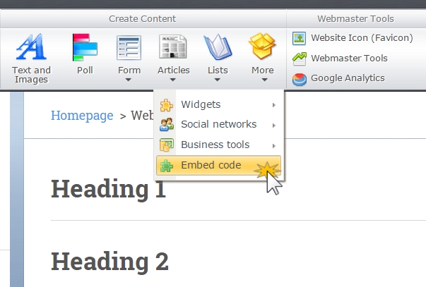 Placing the widget in the "Advanced settings"