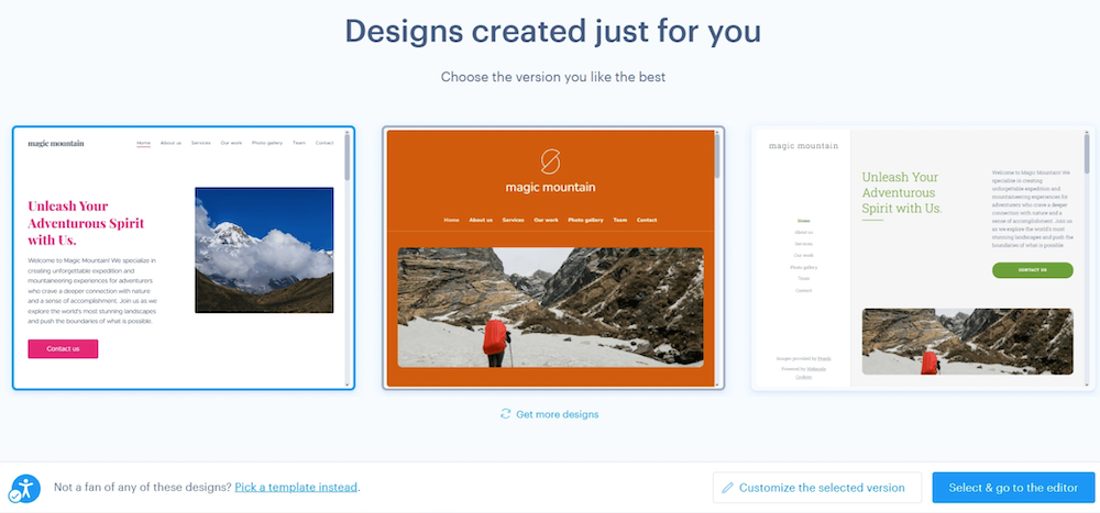 different template designs by Webnodes AI website builder
