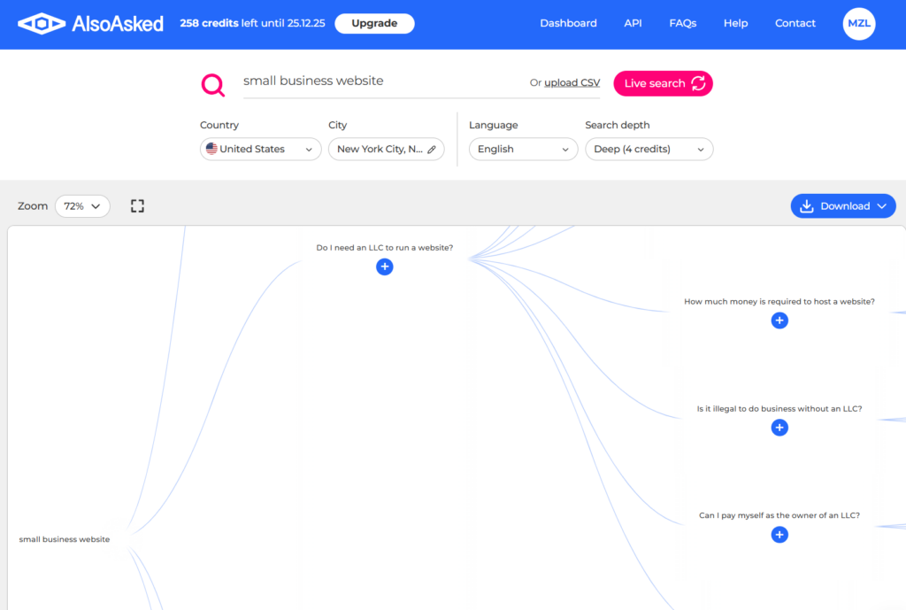 AlsoAsked user dashboard