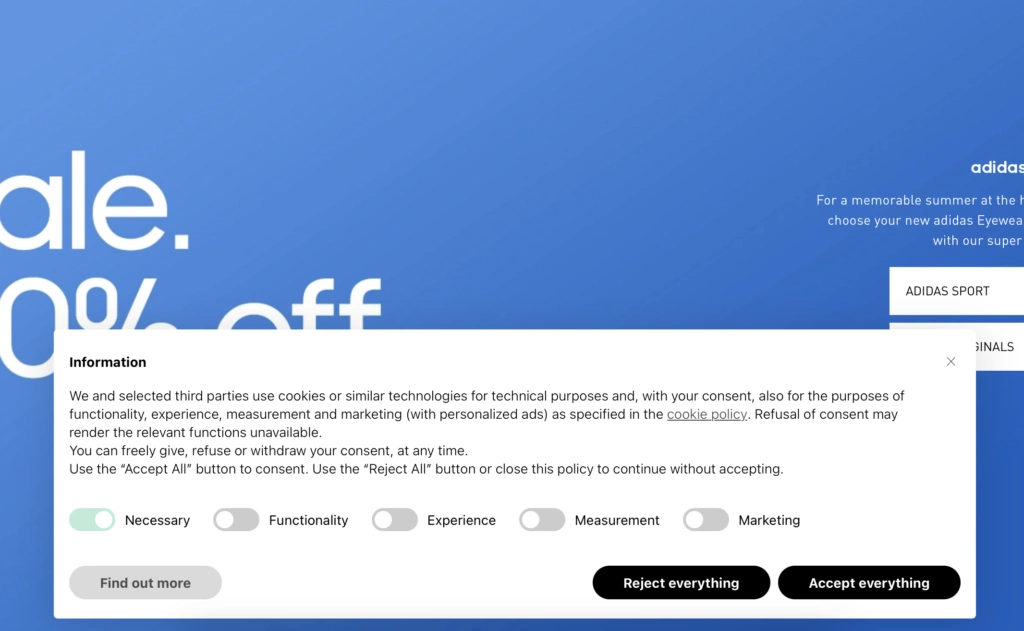 Example of a website cookie consent and privacy settings with iubenda