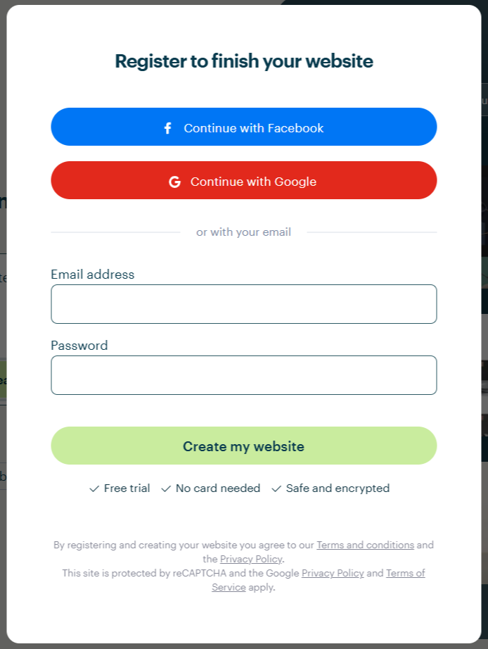 Registering a website with Webnode
