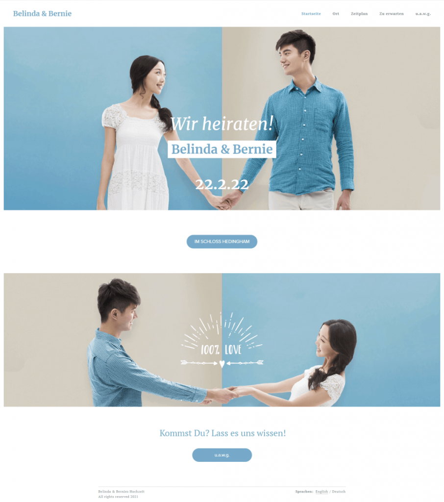 Beispiel einer Hochzeits-Website: Startseite. Beispiel einer Hochzeits-Website: Startseite.