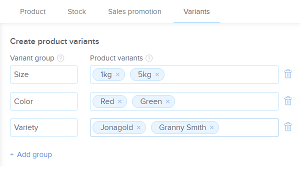 Creating product variants