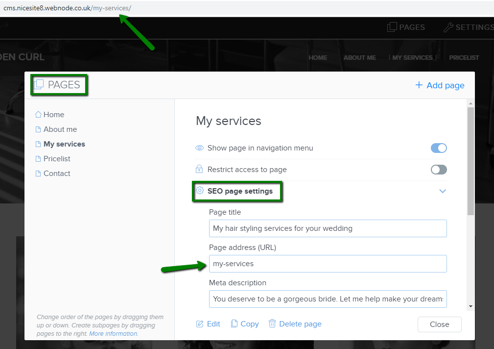 Where to set URL of your pages