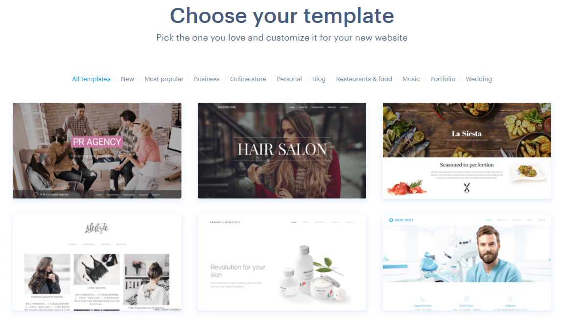 Webnode Website builder templates