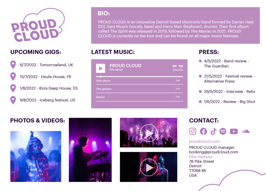 Example of a one-page EPK