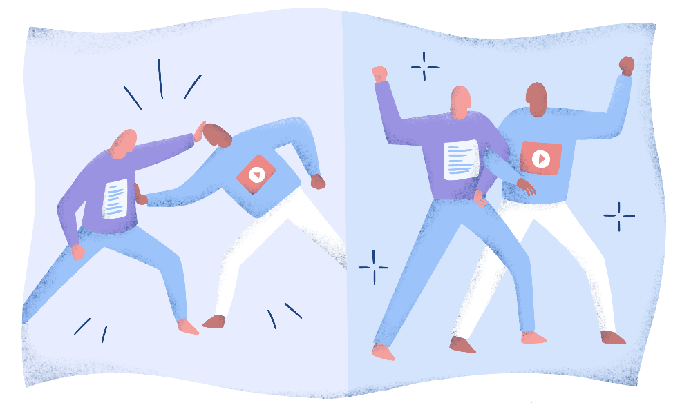 Video marketing and written marketing as collaborative elements