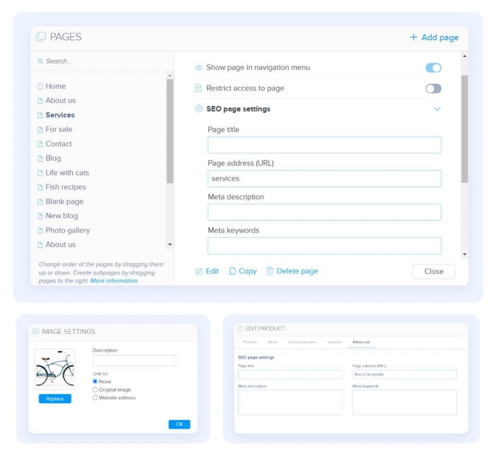 SEO settings in Webnode website builder