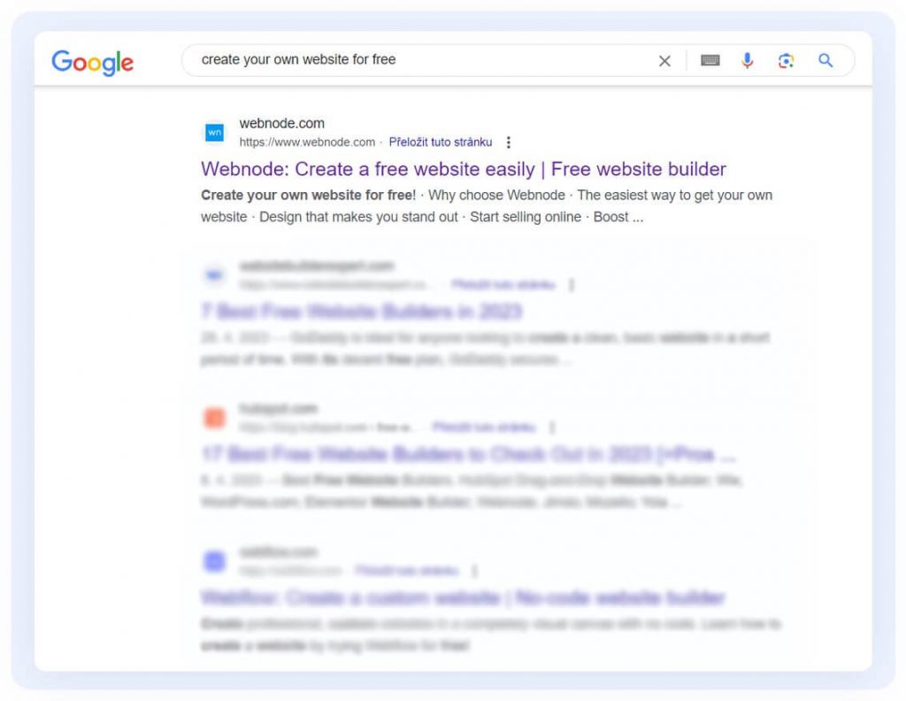 Search results: Create your own website for free
