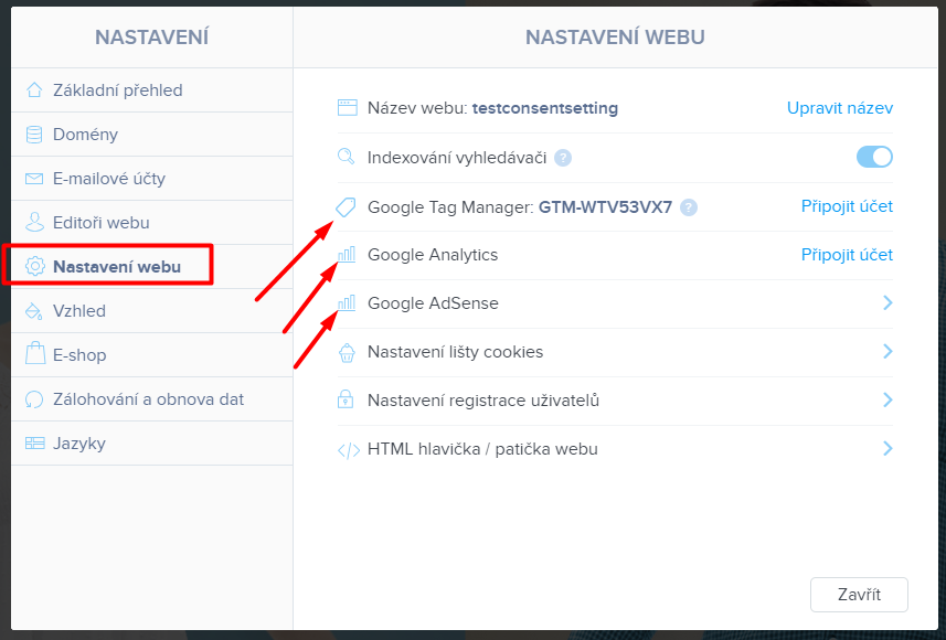 Webnode nastavení souhlasu