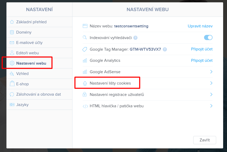 webnode nastavení cookies