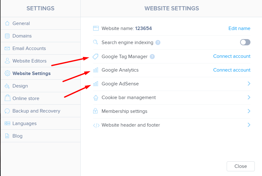 Website settings