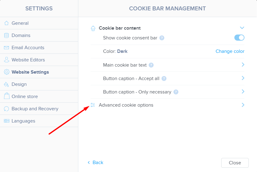 Cookie bar management