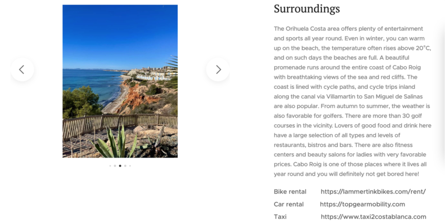 This screenshot shows a hotel description and resources created on a website made with Webnode.