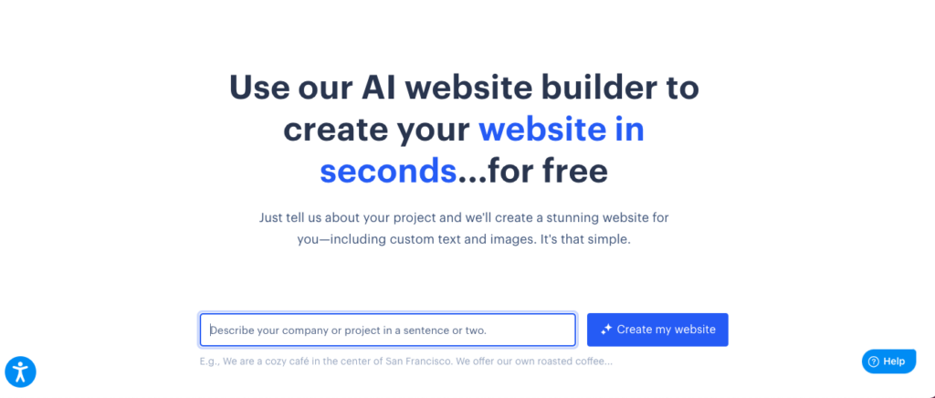 A screenshot showing Webnode's AI menu in-browser, asking for a prompt it will use to create an AI-generated website.