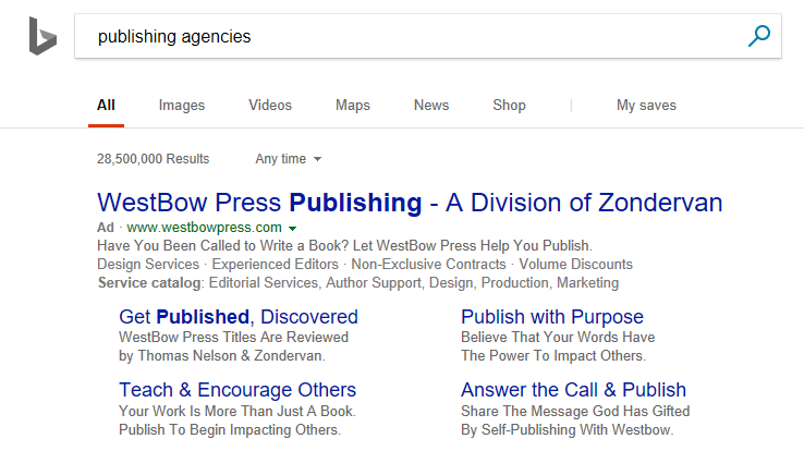 Bing search ads example