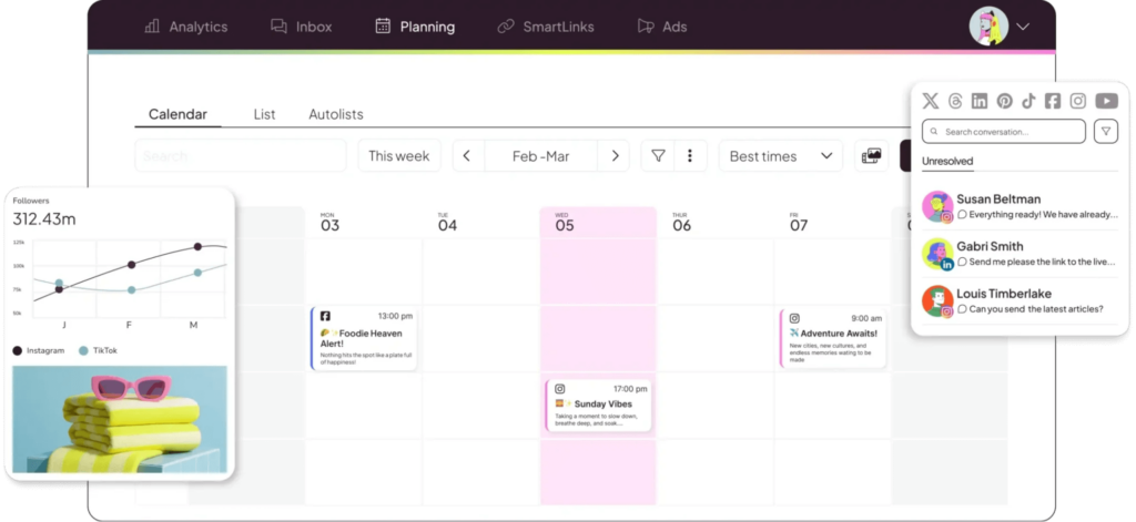 Metricool dashboard showing post planning for multiple social networks